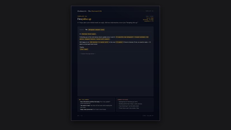 Preview of the warm intro template page from the Investor Outreach Kit PDF