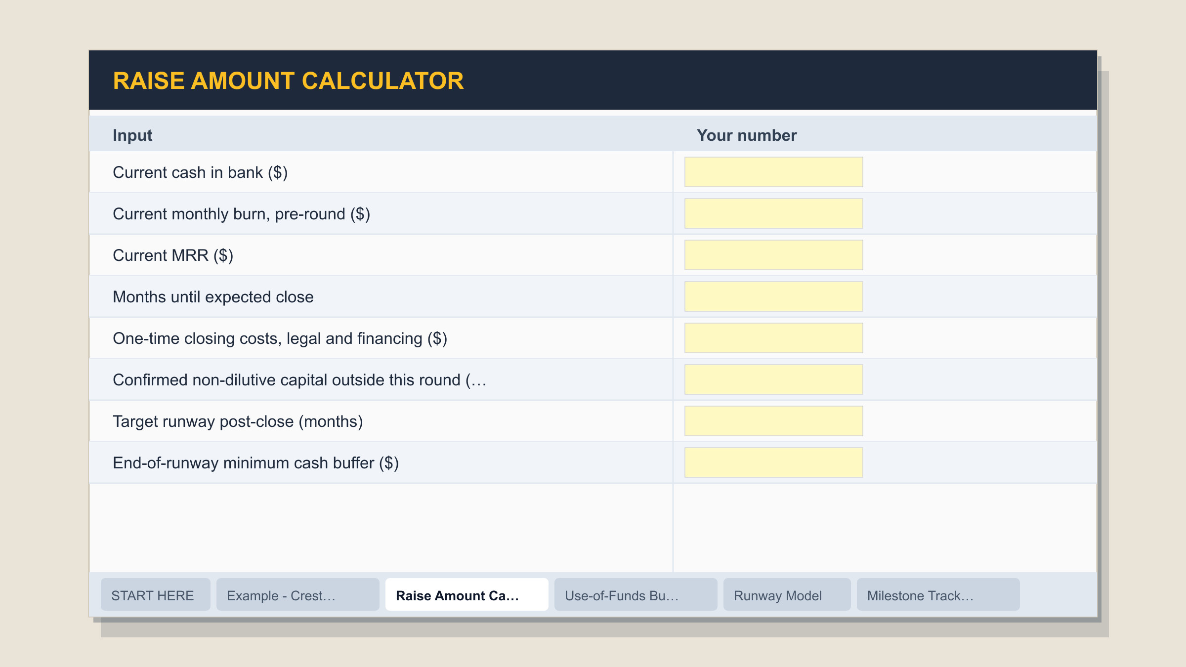 Preview of the Raise Amount Calculator tab in the kit spreadsheet